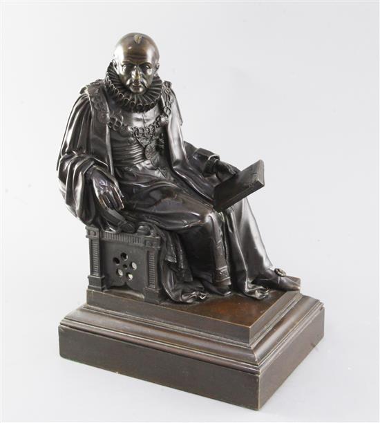 After Jean-Baptiste Pigalle. A 19th century bronze figure of French skeptic Miguel de Montaigne (1533-1592) 12.5in.